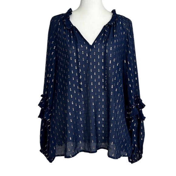 Vinyard Vines Lurex Clip Dot Silk Blend Semi-Sheer Top (XS) - Picture 2 of 16